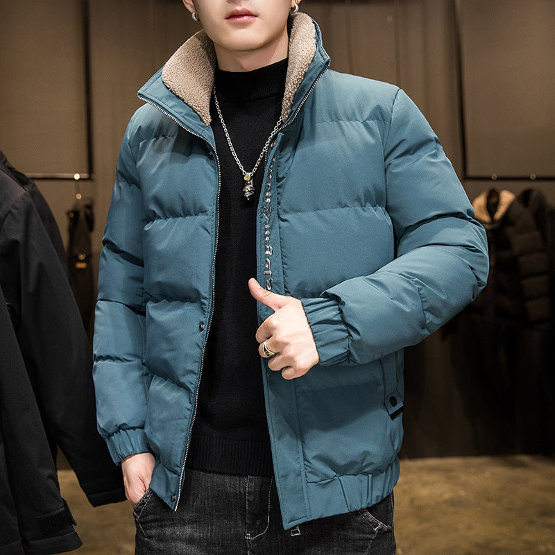 New Style Men's Down Jacket Warm Youth Cotton Jacket Handsome Stand Collar Winter Thickened Cotton Jacket