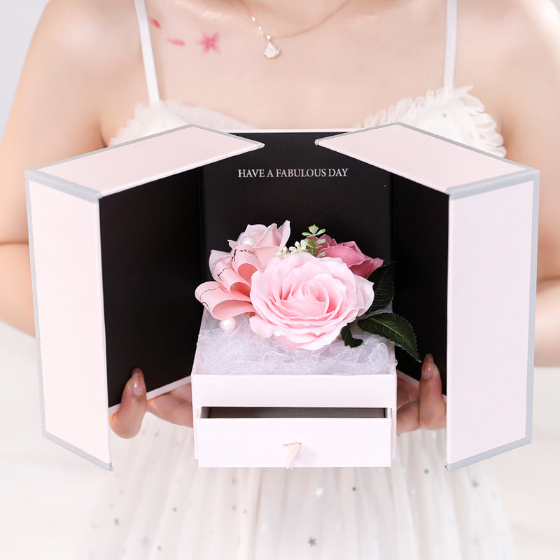 Valentine's Christmas Gift Girlfriend Creative Rose Flower Jewelry Gift Box Soap Flower + Free 100 Kinds of I Love You Necklace 1