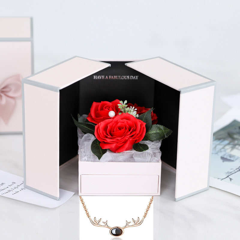 Valentine's Christmas Gift Girlfriend Creative Rose Flower Jewelry Gift Box Soap Flower + Free 100 Kinds of I Love You Necklace 1