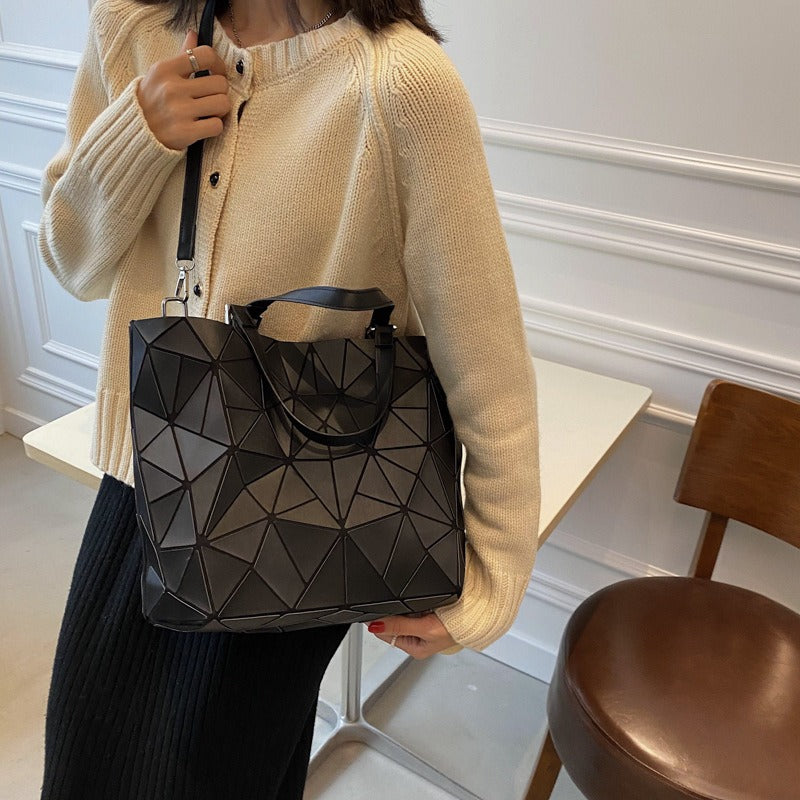 New internet celebrity fashion stitching geometric rhombus handbag texture large capacity shoulder tote bag