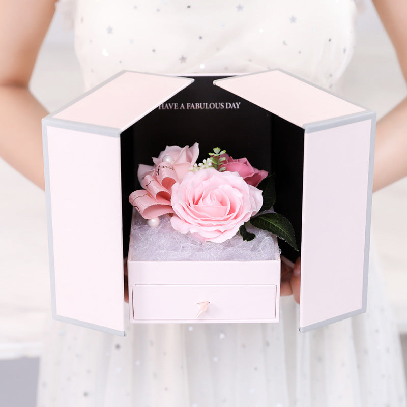 Valentine's Christmas Gift Girlfriend Creative Rose Flower Jewelry Gift Box Soap Flower + Free 100 Kinds of I Love You Necklace 1