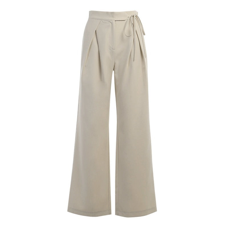 Knitted casual sports trousers Women spring white high waist loose straight wide leg trousers