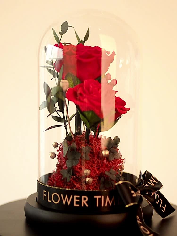 Valentine's Day Gift Practical Immortal Flowers Dried Roses Glass Cover Gift Box Creative Ornaments Immortal Flowers