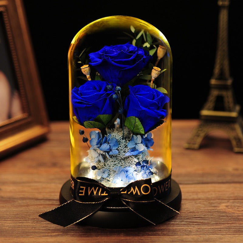 Valentine's Day Gift Practical Immortal Flowers Dried Roses Glass Cover Gift Box Creative Ornaments Immortal Flowers