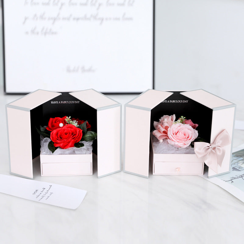 Valentine's Christmas Gift Girlfriend Creative Rose Flower Jewelry Gift Box Soap Flower + Free 100 Kinds of I Love You Necklace 1