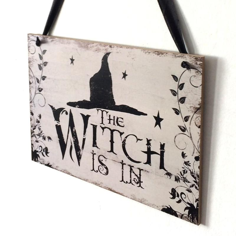 Halloween Party Decoration Supplies The Witch Is In Rustic Wooden Plaque Wall Sign Haing Board Halloween