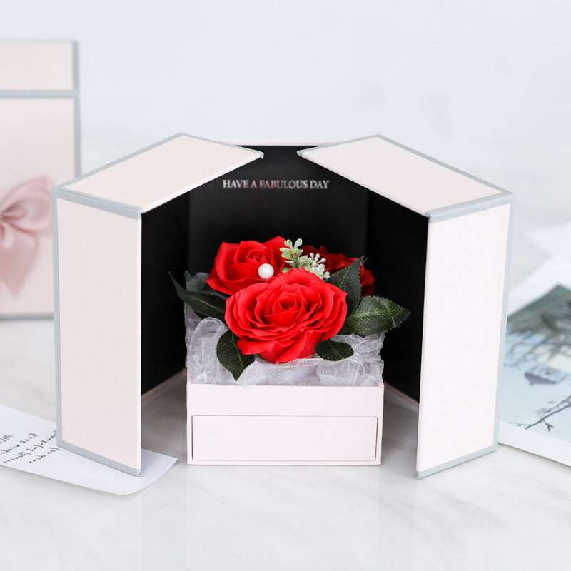 Valentine's Christmas Gift Girlfriend Creative Rose Flower Jewelry Gift Box Soap Flower + Free 100 Kinds of I Love You Necklace 1