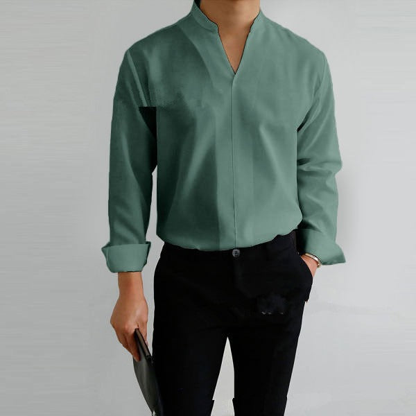 Shirt Men's Standing Collar Solid Color Fit Men's Shirt All Seasons