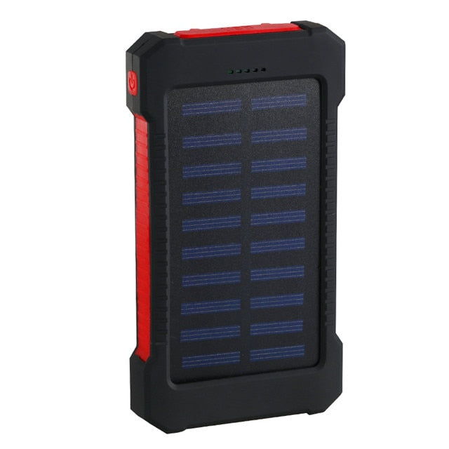 For Smartphone with LED Light Solar Power Bank Waterproof 20000mAh Charger 2 USB Ports External Charger Powerbank