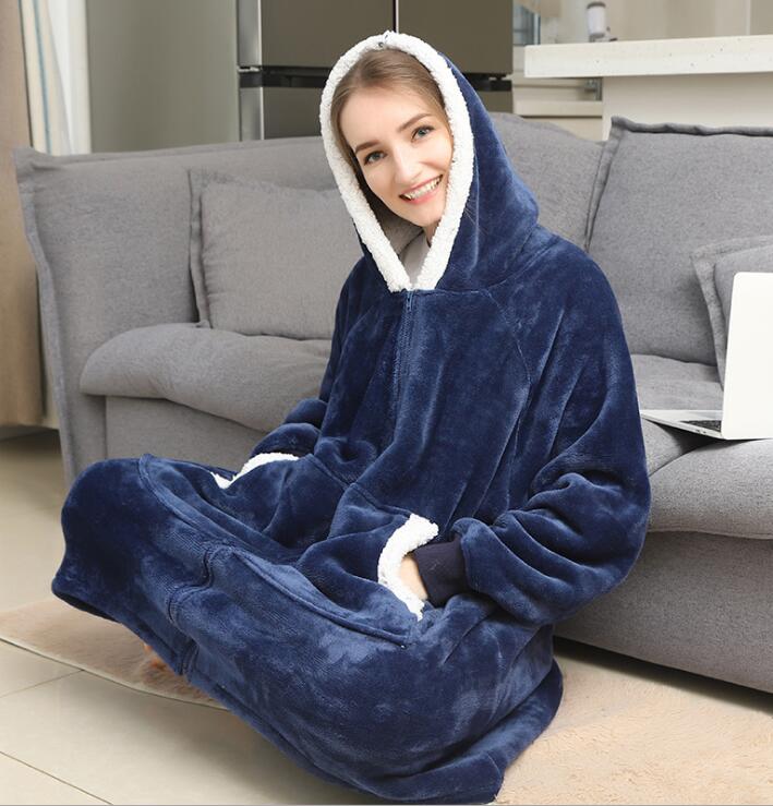 Ultra Plush Blanket Winter Oversized Hoodies Warm TV Blanket with Sleeves Pocket Flannel Thick Sherpa Oversize Hoody Sweatshirts