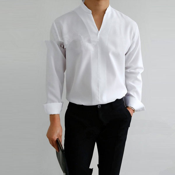 Shirt Men's Standing Collar Solid Color Fit Men's Shirt All Seasons