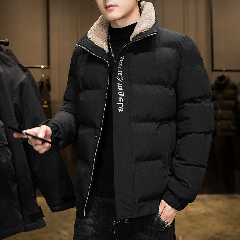 New Style Men's Down Jacket Warm Youth Cotton Jacket Handsome Stand Collar Winter Thickened Cotton Jacket