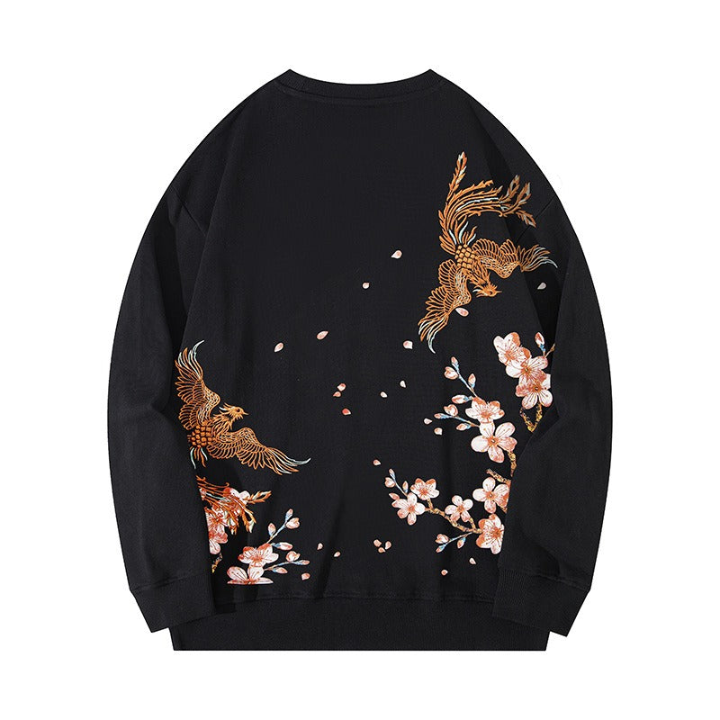 National trend phoenix embroidery long-sleeved sweatshirt men autumn and winter trendy brand loose round neck jacket