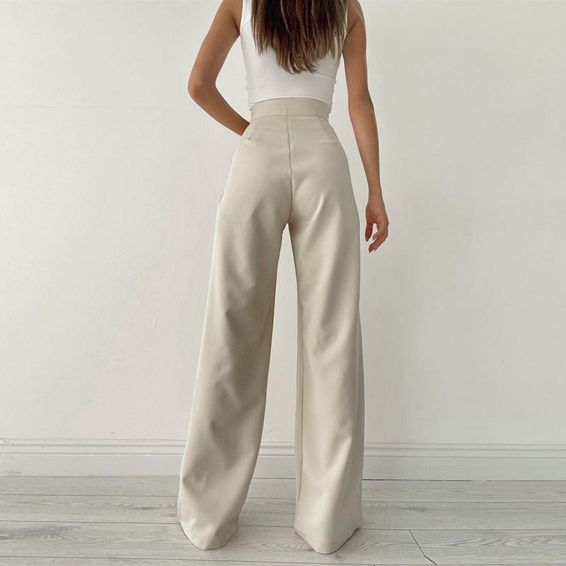 Knitted casual sports trousers Women spring white high waist loose straight wide leg trousers