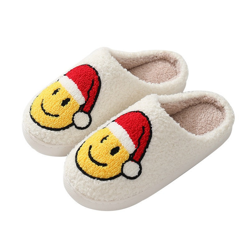 New home cute cartoon smiling face Christmas hat Christmas tree cotton slippers for men and women couples warm cotton slippers