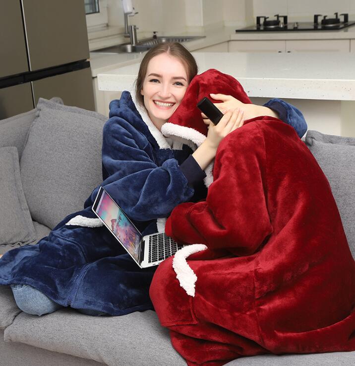 Ultra Plush Blanket Winter Oversized Hoodies Warm TV Blanket with Sleeves Pocket Flannel Thick Sherpa Oversize Hoody Sweatshirts