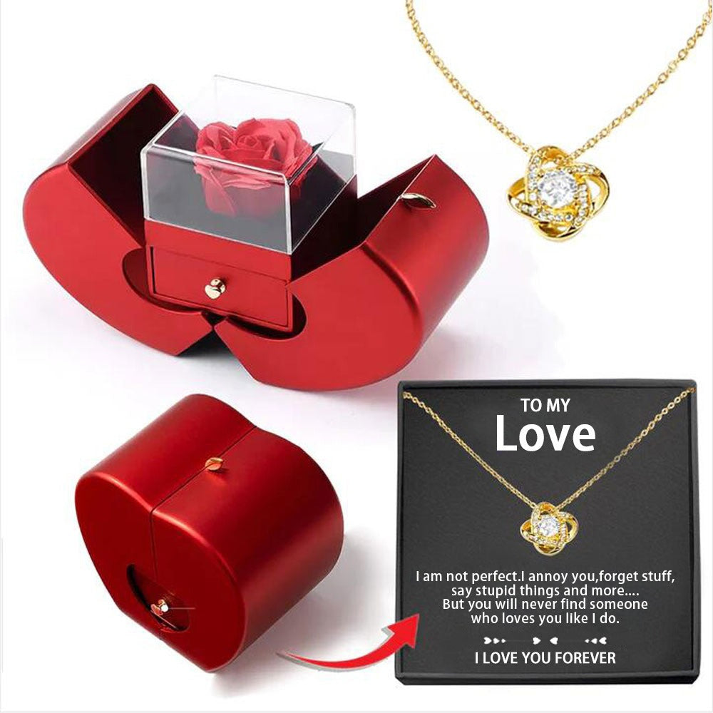 Christmas Gift Red Apple Jewelry Box Necklace Eternal Rose for Girl Mother's Day New Year Valentine's Day Gifts