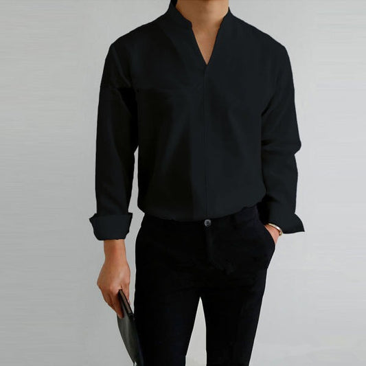 Shirt Men's Standing Collar Solid Color Fit Men's Shirt All Seasons