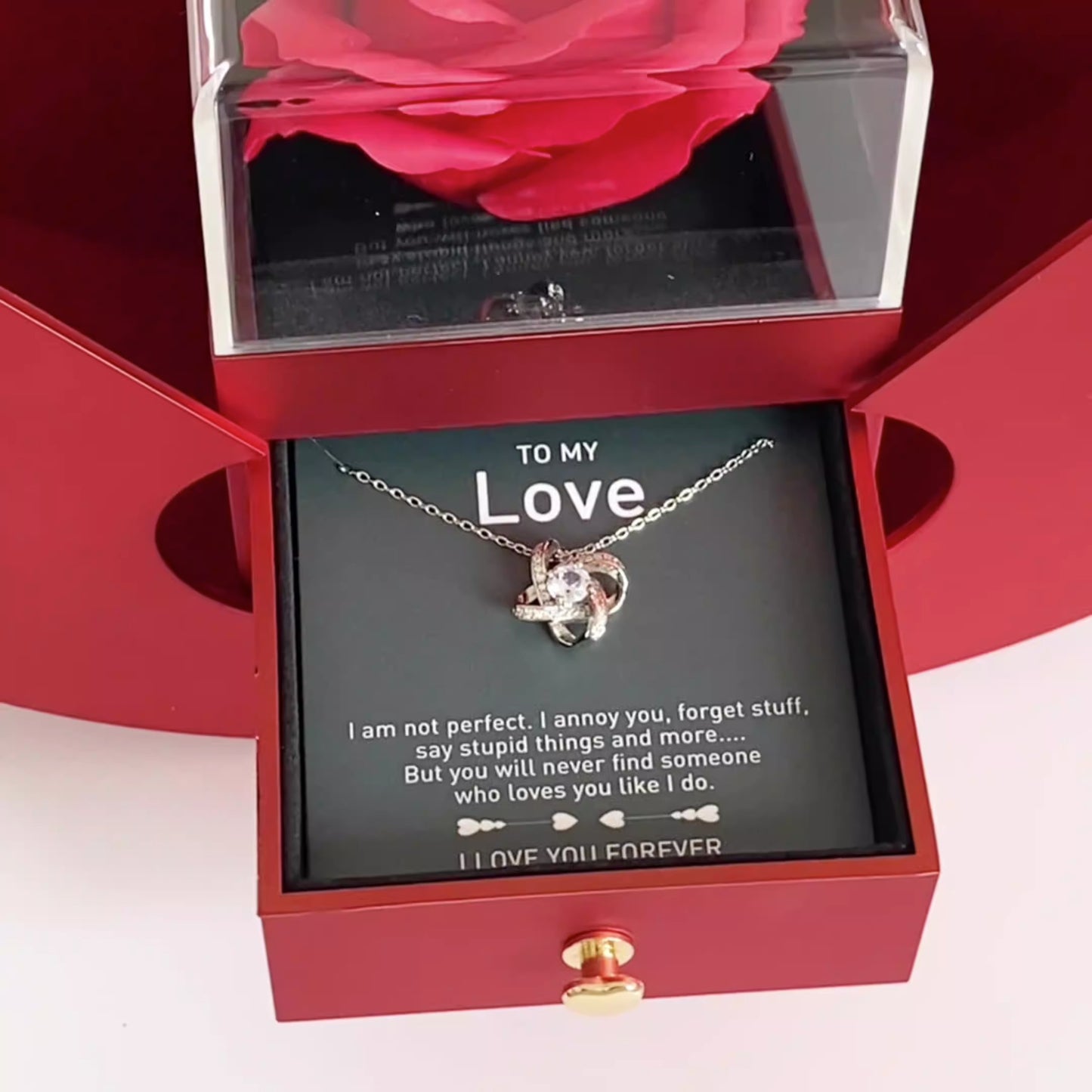 Christmas Gift Red Apple Jewelry Box Necklace Eternal Rose for Girl Mother's Day New Year Valentine's Day Gifts