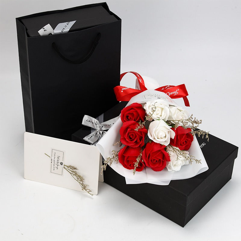 Teacher's Day Gift Eve Valentine's Day Dried Flowers Small Bouquet Of 9 Roses Soap Bouquet Gift Box