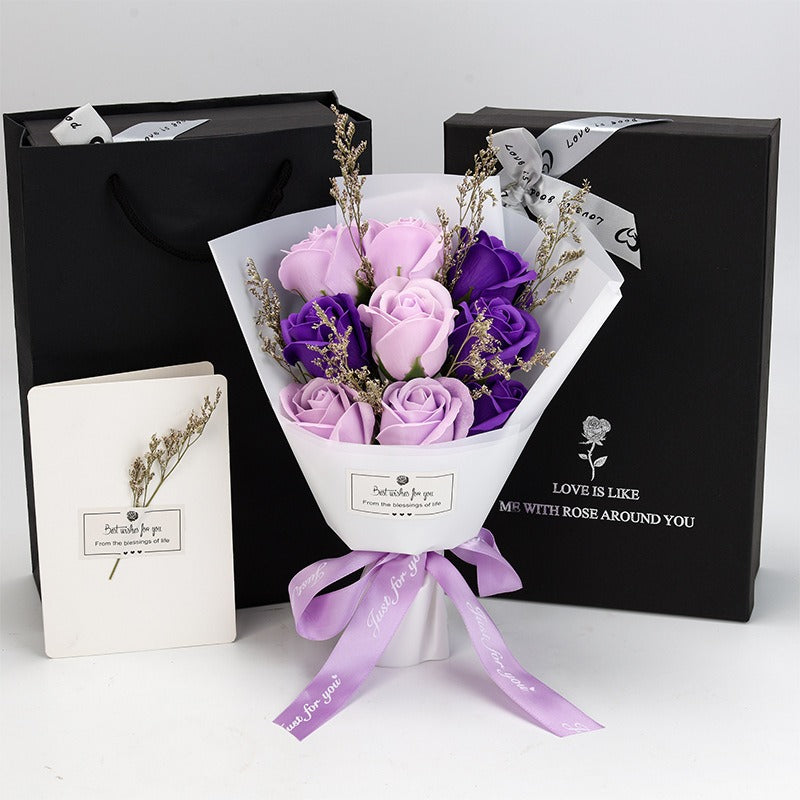 Teacher's Day Gift Eve Valentine's Day Dried Flowers Small Bouquet Of 9 Roses Soap Bouquet Gift Box