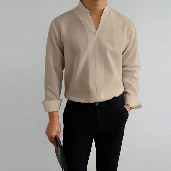 Shirt Men's Standing Collar Solid Color Fit Men's Shirt All Seasons