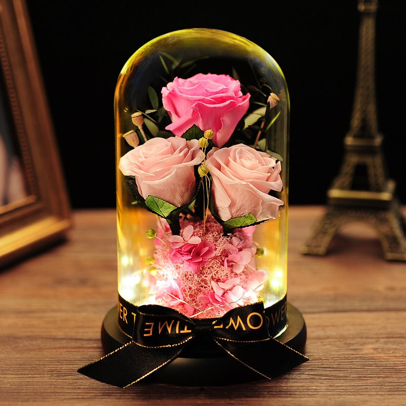 Valentine's Day Gift Practical Immortal Flowers Dried Roses Glass Cover Gift Box Creative Ornaments Immortal Flowers