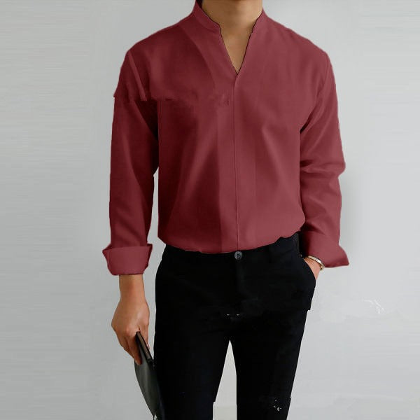 Shirt Men's Standing Collar Solid Color Fit Men's Shirt All Seasons