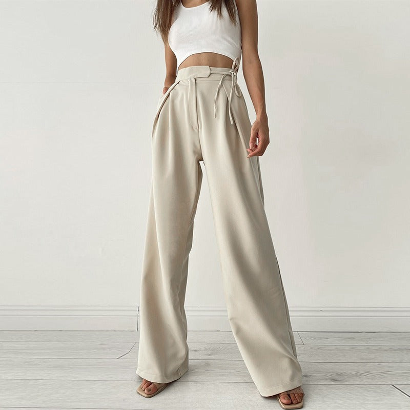 Knitted casual sports trousers Women spring white high waist loose straight wide leg trousers