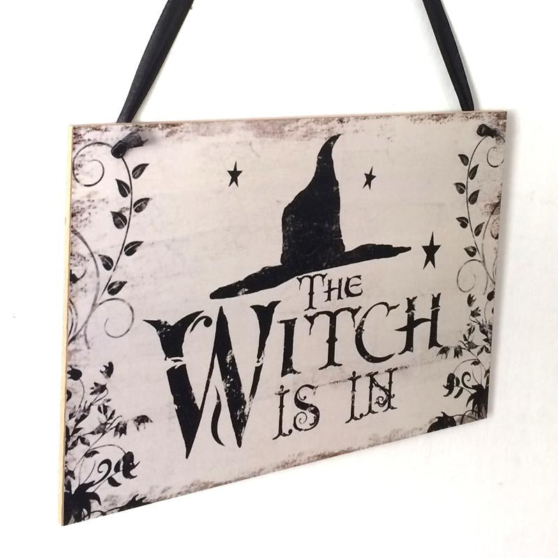 Halloween Party Decoration Supplies The Witch Is In Rustic Wooden Plaque Wall Sign Haing Board Halloween