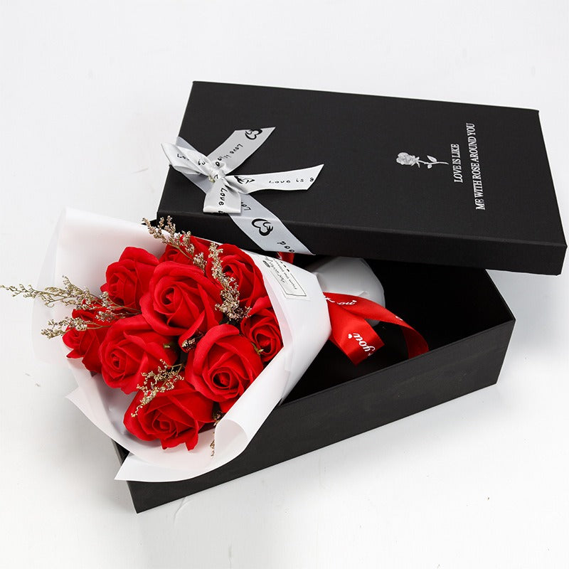 Teacher's Day Gift Eve Valentine's Day Dried Flowers Small Bouquet Of 9 Roses Soap Bouquet Gift Box