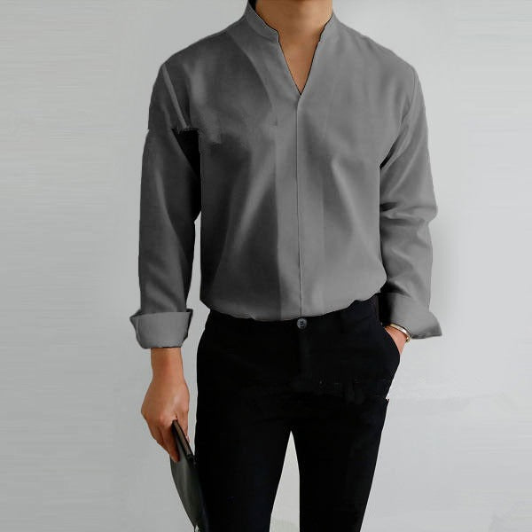 Shirt Men's Standing Collar Solid Color Fit Men's Shirt All Seasons