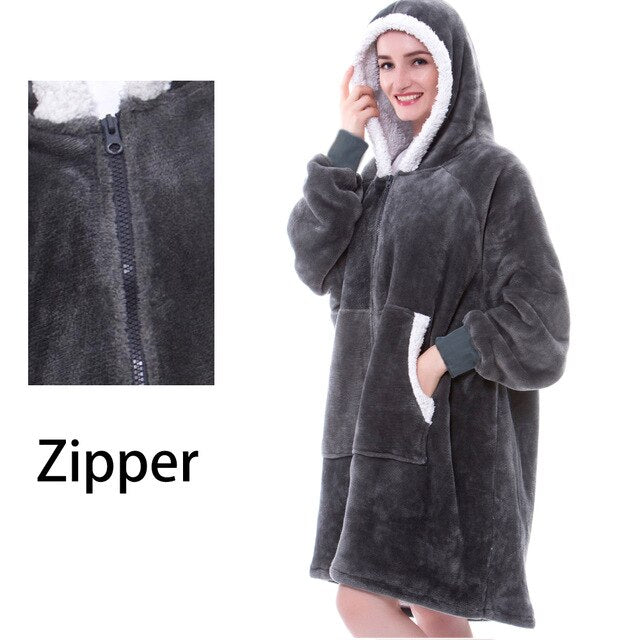 Ultra Plush Blanket Winter Oversized Hoodies Warm TV Blanket with Sleeves Pocket Flannel Thick Sherpa Oversize Hoody Sweatshirts